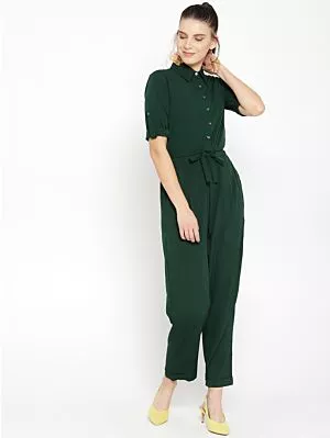 Women Green Solid Basic Jumpsuit
