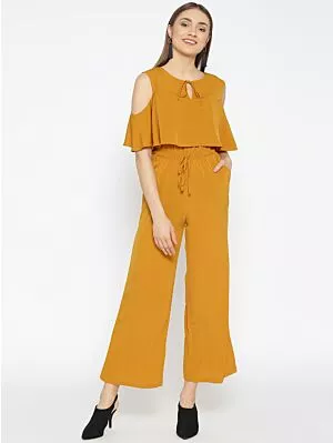 Women Mustard Yellow Solid Basic Jumpsuit