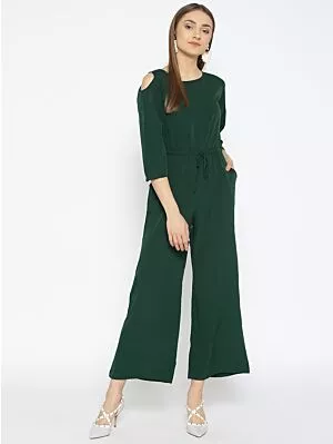 Women Green Solid Basic Jumpsuit