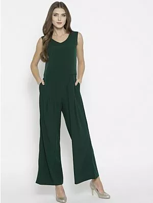 Green Solid Basic Jumpsuit