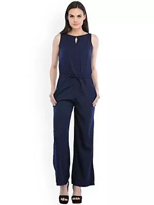 Blue Solid Basic Jumpsuit