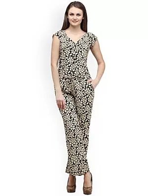 Black & Beige Printed Jumpsuit