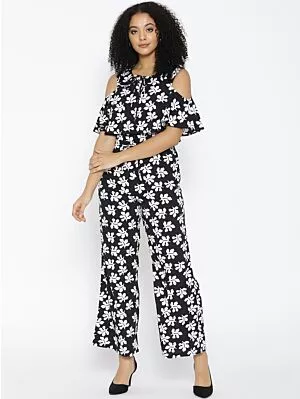 Women Black & White Printed Basic Jumpsuit