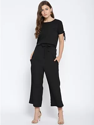 Women Black Solid Top with Parallel Trousers