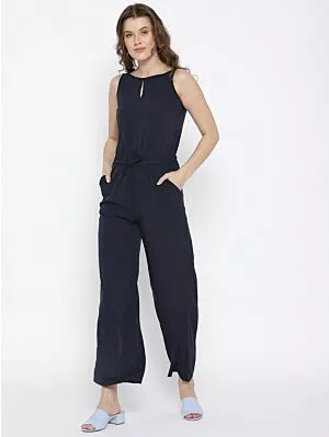 Navy Blue Solid Basic Jumpsuit