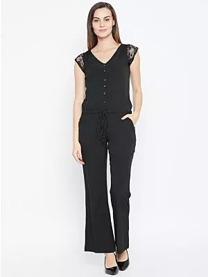 Women Black Solid Basic Jumpsuit