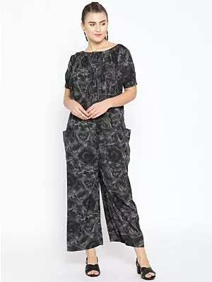 Women Black & Grey Printed Basic Jumpsuit