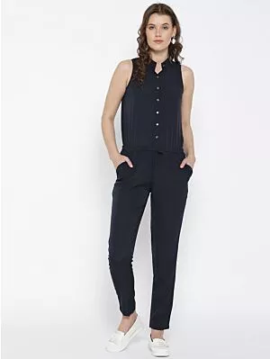 Navy Blue Solid Basic Jumpsuit