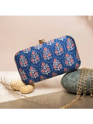 Woman Blue Floral Printed Clutch