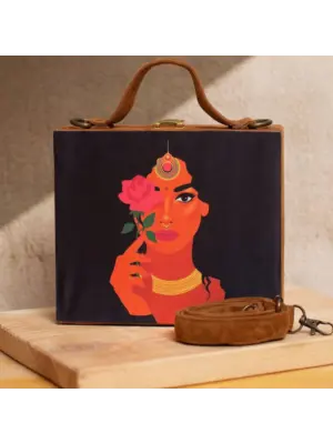 Women Elegant Flower Lady Printed Suitcase Style Clutch