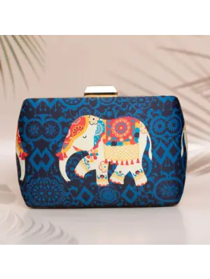 Women White Elephant Print Clutch