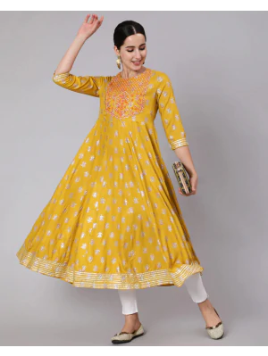 Women Floral Print Flared Anarkali Long Kurta