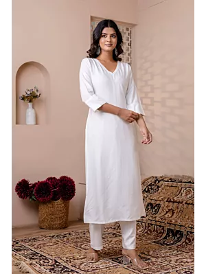 White Solid Kurta for Women Casual Wear