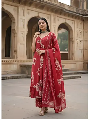 Pink Printed Straight Kurta Set With Dupatta for Women