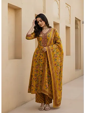 Yellow Anarkali Kurta Set With Dupatta for Women