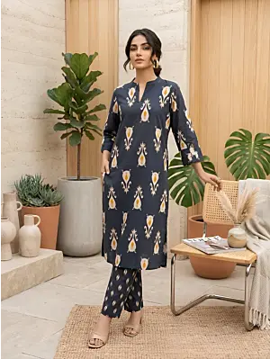 Black Printed Straight Kurta & Trouser Two Pices Set for Women