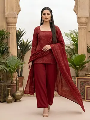 Maroon Printed Kurta with Palazzo & Dupatta Set for Women