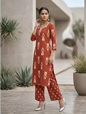 Rust Printed Kurta Set for Women
