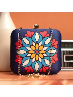 Women Dark Blue Mandala Printed Clutch