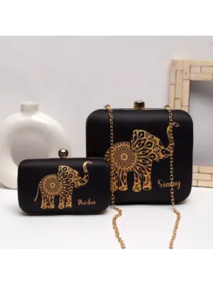 Women Mother Daughter Twinning Printed Name Clutch