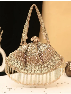 Hand Embroidered Golden Box Clutch Bag Purse for Bridal