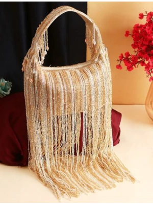 Women Bridal Golden Embellished Party Purse Clutch
