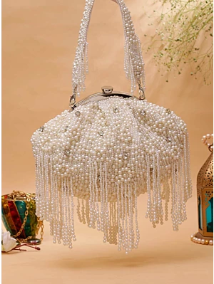 Wedding White Pearl Embedded Bridal Clutch For Party