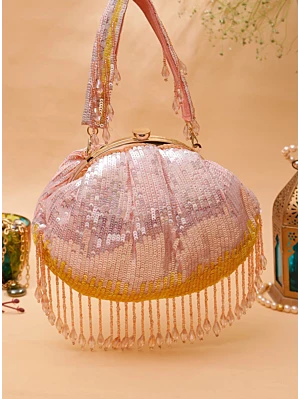 Designer Pink Sequins Embellished Bridal Clutch