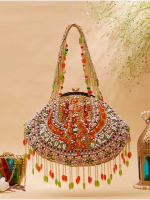 Women Wedding  Multicolor Beaded Bridal potli Bag