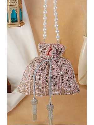 Pink Sequin Mirror embellish Evening Party Wear Potli
