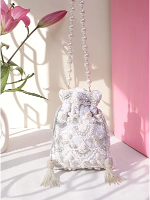 White Pearl Premium Evening Party Wear Potli