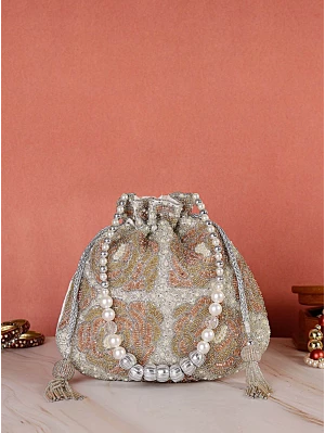 Golden and white Sequin embellish Evening Party Wear Potli