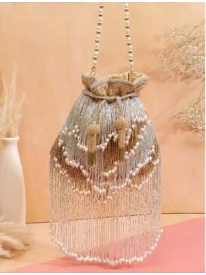 Golden Embellish Stone Designer Potli Bag