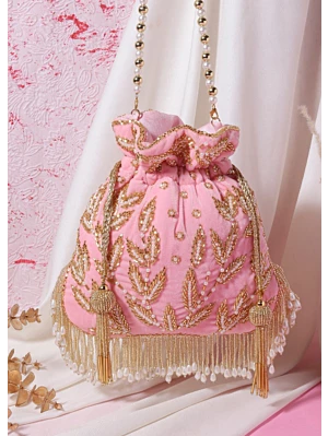 Pink Handwork Sequin Bridal Potli Bag