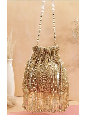 Golden Pearl Bridal Evening Party Wear Potli