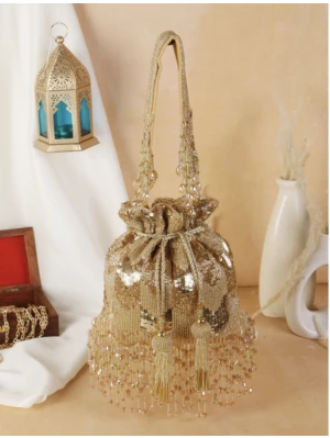 Women Golden Stylish Luxury Evening Potli Bag