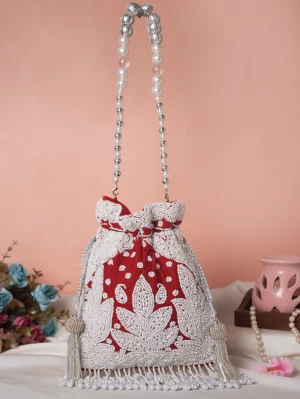 Red Thread Embroidered Luxury Bridal Bag