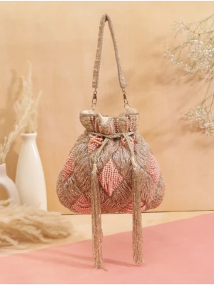 Peach Embellish Work Designer Bridal Potli bag