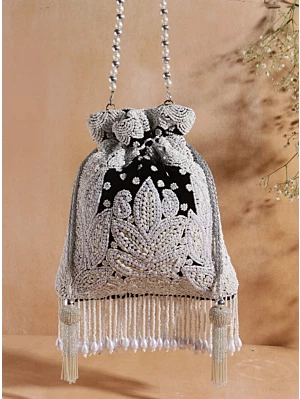 Black Thread Embroidered Heavy Potli Bag