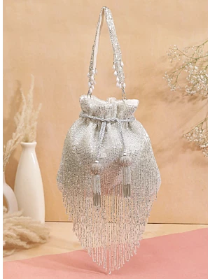 Silver Tubelight Handwork Party Wear Potli Bag