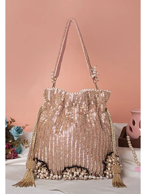 Peach Tubelight Embellish Luxury Bridal Potli Bag