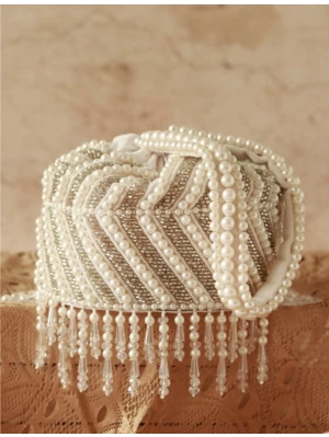 Handbeaded White Pearl Designer Potli Bag