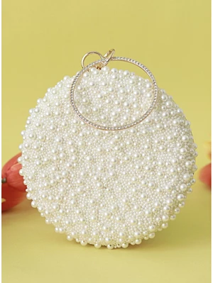Pearl Embedded White Round Luxury Clutch