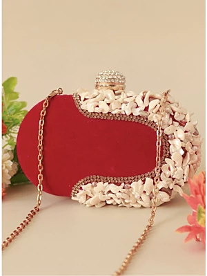 Luxury Red Seep Embellish Oval Clutch