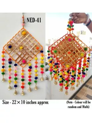 Handmade Colorful Ring Pom Pom Tassel Hanging for Home/Office/Hall Decoration,Diwali Eid , Multi-Coloured