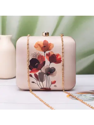 Woman Abstract Red–Brown Floral Portrait Clutch