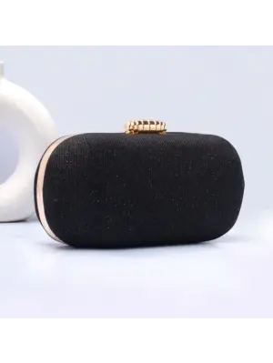 Woman Black Glitter Capsule Party Clutch