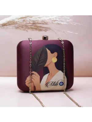 Women Dark Brown Asthetic Girl Portrait Printed Name Customised Clutch