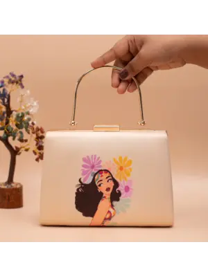 Woman Multicolored Flowers With Girl Printed Clutch
