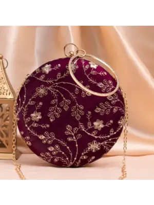 Woman Wine Based Sequins Embroidery Clutch